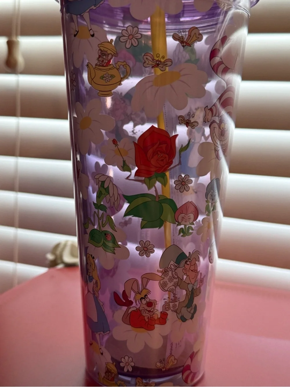 Alice in Wonderland Purple Floral Tumbler with Straw, Lid, & Topper- NWT - Picture 5 of 7